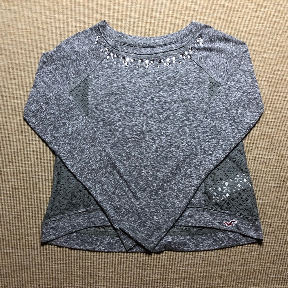 Hollister Small Lace Gray Long Sleeve with Jewels